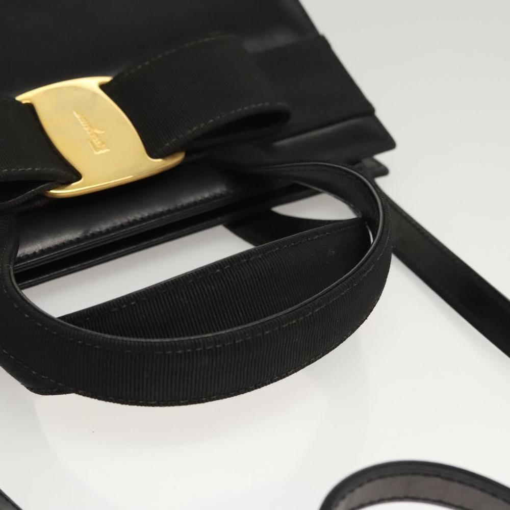 Salvatore Ferragamo Vala Hand Bag Leather 2way Black Gold Auth gh088 - Picture 7 of 16